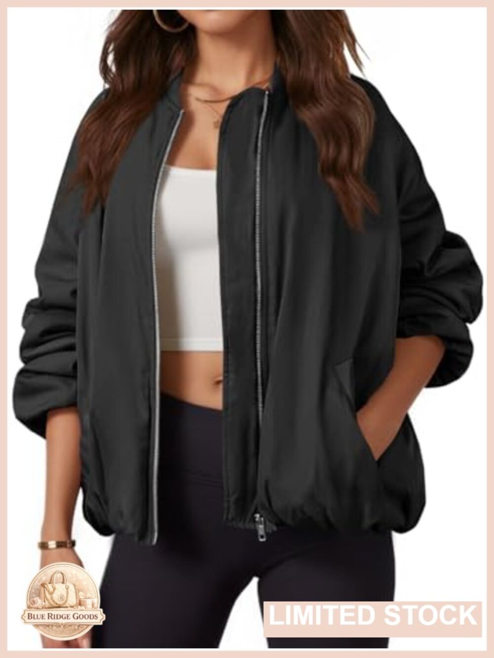 100% Polyester Bomber Jacket Oversized Lightweight Zip Up Fall Winter Coat
